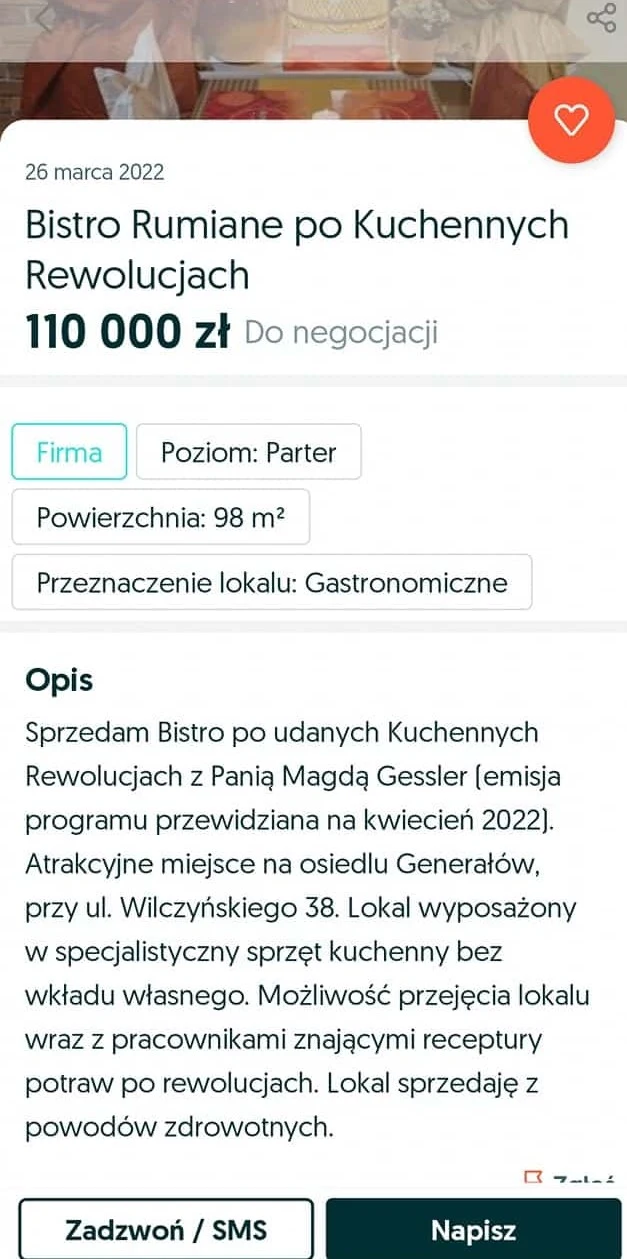 Ogłoszenie o sprzedaży "Bistro Rumiane" Ogłoszenie o sprzedaży "Bistro Rumiane"