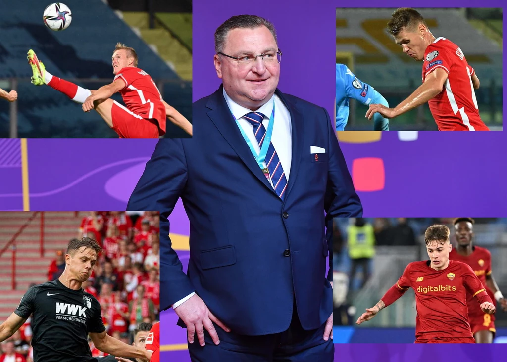 Selekcjoner Czesław Michniewicz bierze na radar Karola Świderskiego (w lewym górnym rogu), Damiana Szymańskiego (w prawym górnym rogu), Roberta Gumnego (w lewym dolnym rogu) i Nicolę Zalewskiego (w prawym dolnym rogu) Selekcjoner Czesław Michniewicz bierze na radar Karola Świderskiego (w lewym górnym rogu), Damiana Szymańskiego (w prawym górnym rogu), Roberta Gumnego (w lewym dolnym rogu) i Nicolę Zalewskiego (w prawym dolnym rogu)
