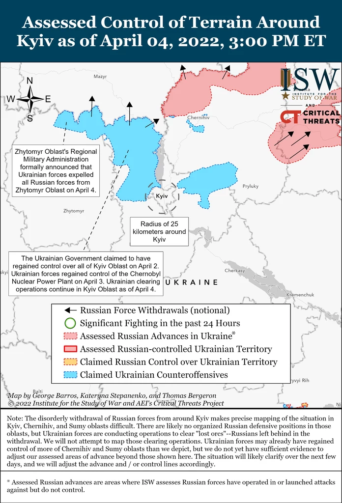 Mapka pokazująca sytuację wokół Kijowa