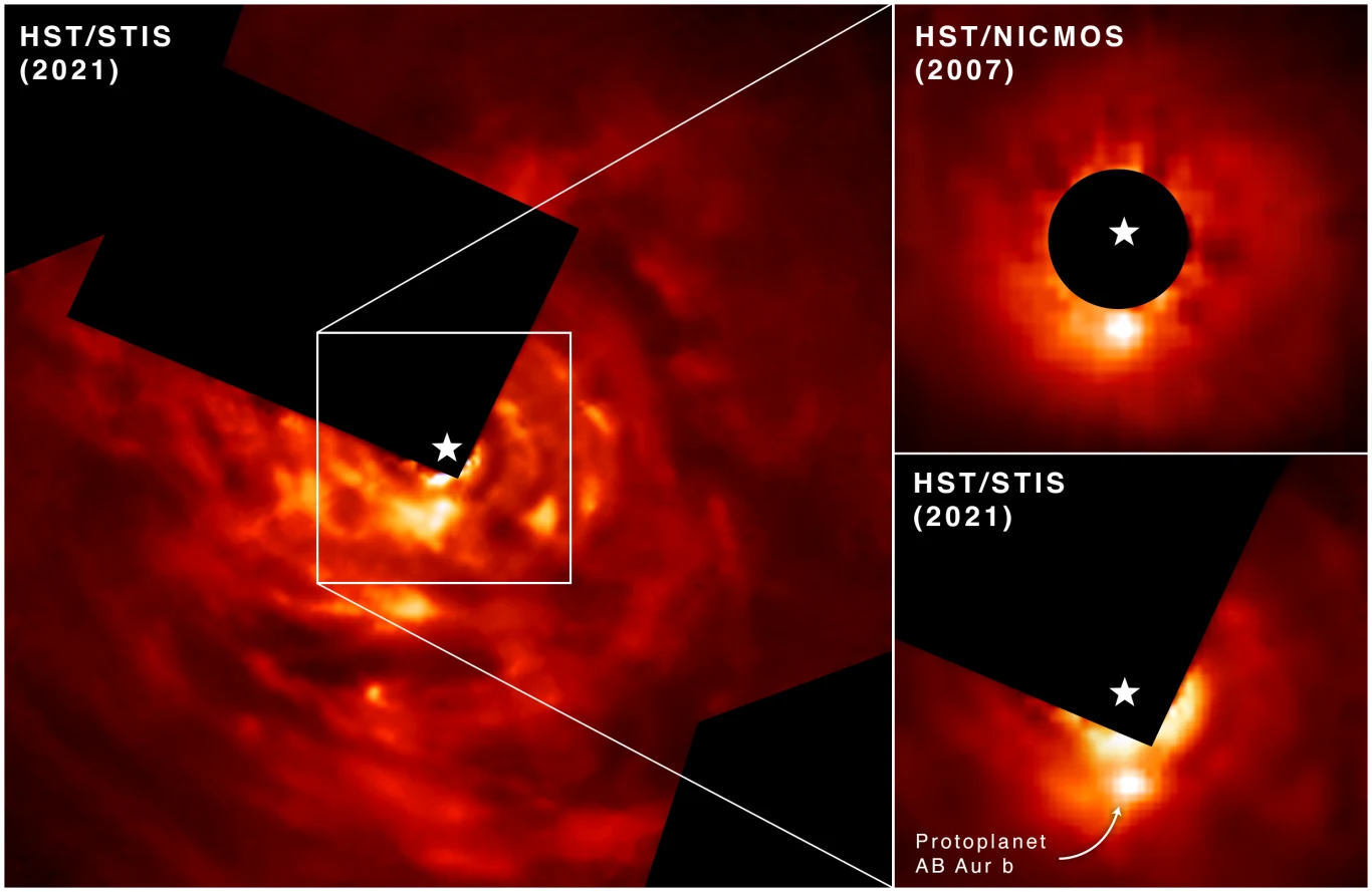Zdjęcia z teleskopu Hubble'a i teleskopu Subaru ukazały astronomom gazowego olbrzyma wokół gwiazdy AB Aurigae Zdjęcia z teleskopu Hubble'a i teleskopu Subaru ukazały astronomom gazowego olbrzyma wokół gwiazdy AB Aurigae