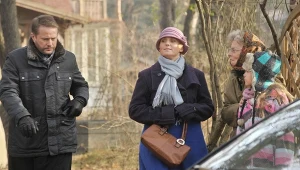 Na planie serialu "Ojciec Mateusz": Artur Żmijewski, Kinga Preis, Aleksandra Górska, Kasia Burakowska