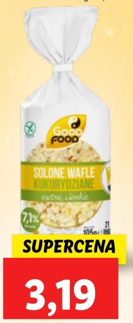 Good Food Extra cienkie wafle kukurydziane z solą morską 105 g (21 sztuk)