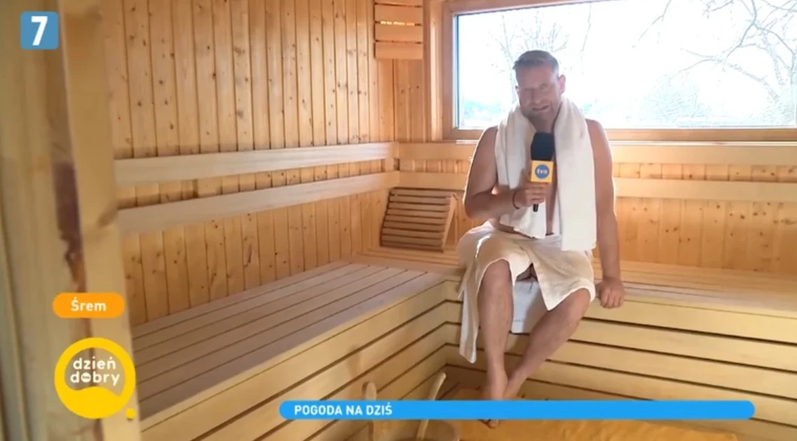 Bartek Jędrzejak w saunie /Screen: dziendobry.tvn.pl/ Bartek Jędrzejak w saunie /Screen: dziendobry.tvn.pl/