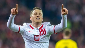 Piotr Zieliński po strzeleniu gola w meczu Polska - Szwecja