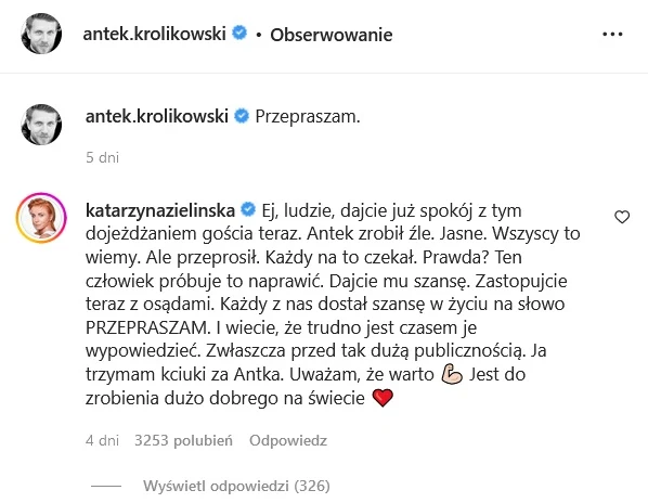Katarzyna Zielińska wzięła w obronę Antka Królikowskiego Katarzyna Zielińska wzięła w obronę Antka Królikowskiego