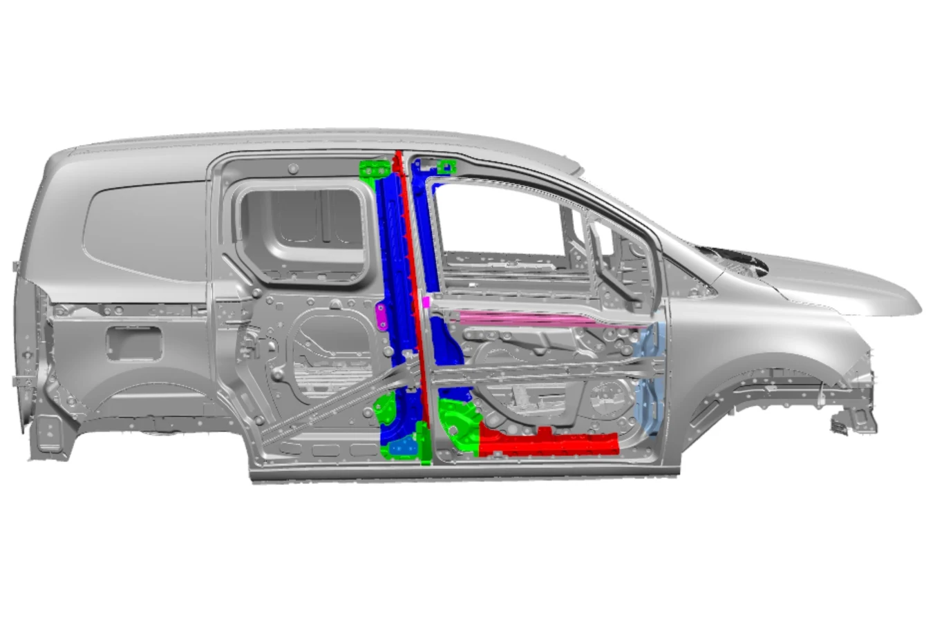 W przypadku Kangoo w wersji Open Sesame w drzwiach jest aż 101 punktów zgrzewania, natomiast w standardowej wersji takich punktów jest ich o około 40 mniej W przypadku Kangoo w wersji Open Sesame w drzwiach jest aż 101 punktów zgrzewania, natomiast w standardowej wersji takich punktów jest ich o około 40 mniej