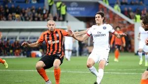 Jarosław Rakicki (po lewej) w barwach Szachatara Donieck w meczu Ligi Mistrzów