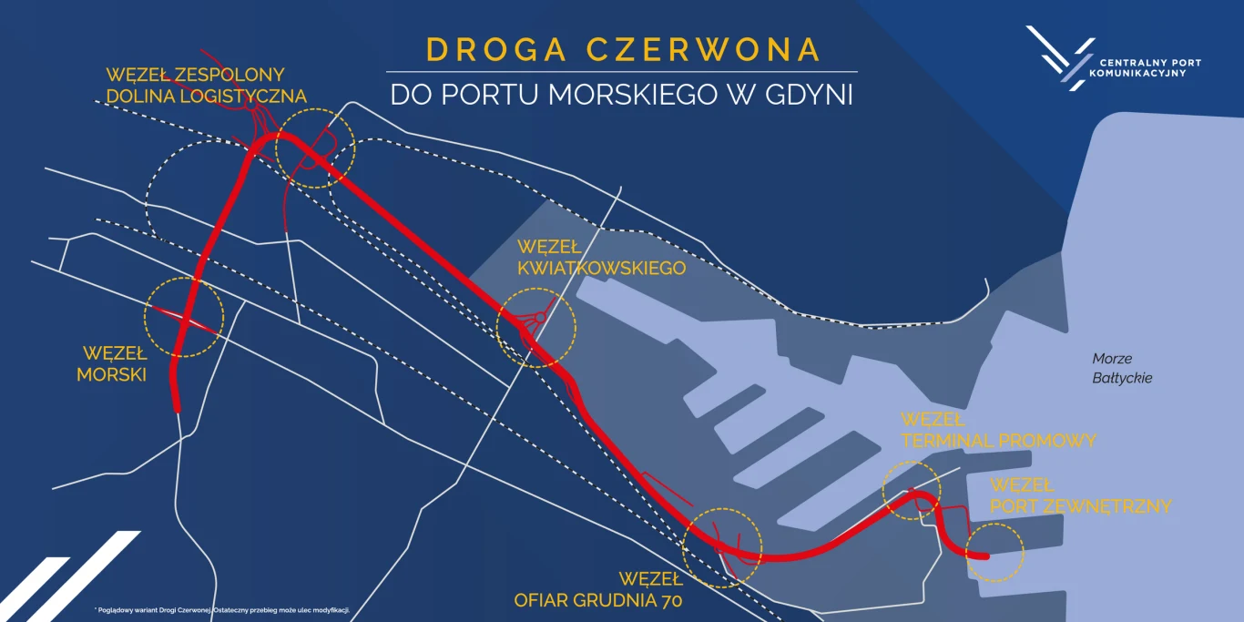 Tak na wizualizacji ma wyglądać przebieg Drogi Czerwonej, ale jej ostateczny przebieg może jeszcze ulec zmianom Tak na wizualizacji ma wyglądać przebieg Drogi Czerwonej, ale jej ostateczny przebieg może jeszcze ulec zmianom