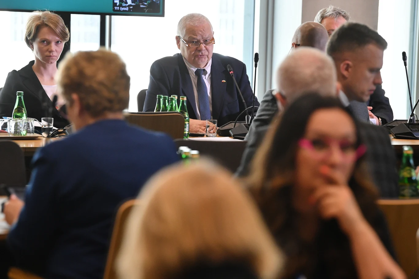 Prezes NBP Adam Glapiński oraz wiceprezes NBP Marta Kightley podczas posiedzenia sejmowej komisji finansów publicznych w Sejmie