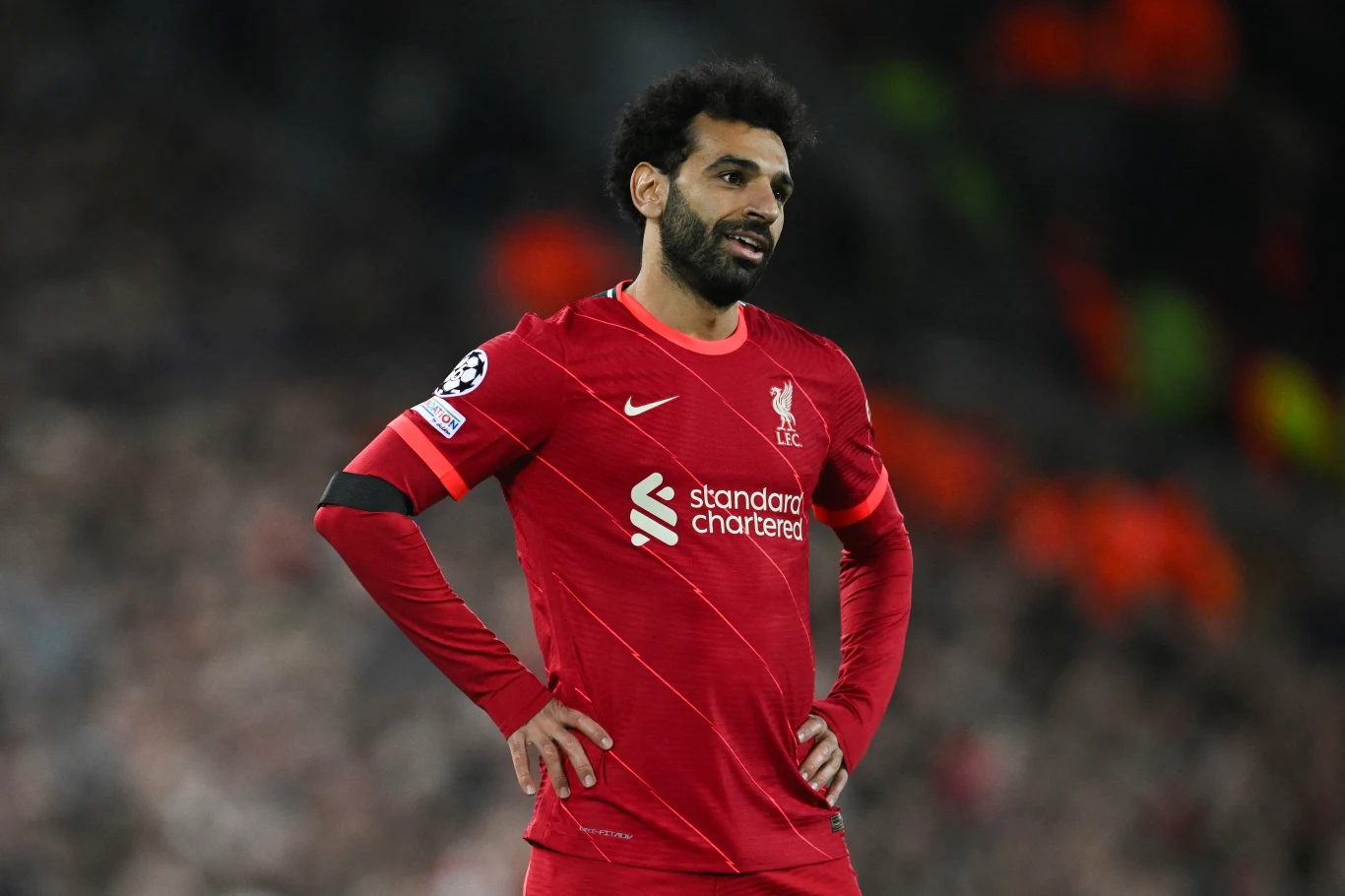 Liverpool's Egyptian midfielder Mohamed Salah reacts during the UEFA Champions League quarter final second leg football match between Liverpool and Benfica at the Anfield stadium, in Liverpool, on April 13, 2022. Paul ELLIS / AFP Liverpool's Egyptian midfielder Mohamed Salah reacts during the UEFA Champions League quarter final second leg football match between Liverpool and Benfica at the Anfield stadium, in Liverpool, on April 13, 2022. Paul ELLIS / AFP