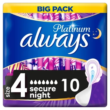 Always Platinum Secure Night (Rozmiar 4) Podpaski ze skrzydełkami, 10 sztuk - 4