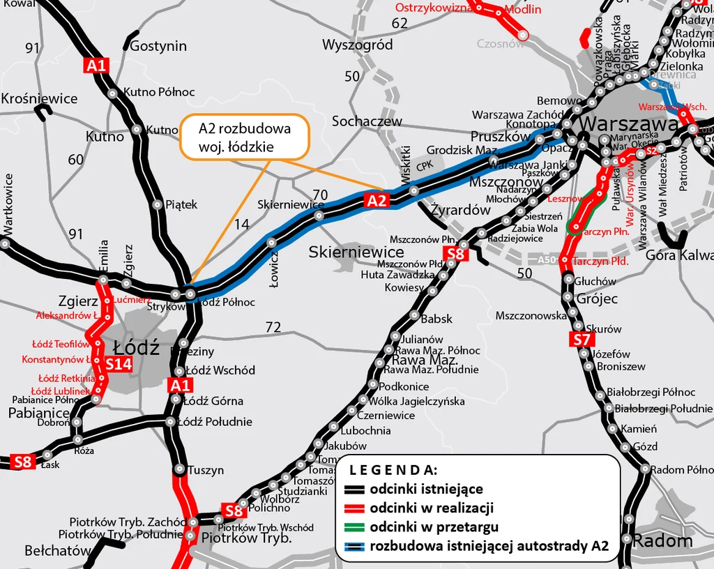 Autostrada A2 miedzy Łodzią a Warszawą będzie mieć 4 pasy 