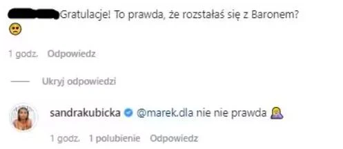 Sandra Kubicka odniosła się do plotek, mówiących o jej rozstaniu z Baronem