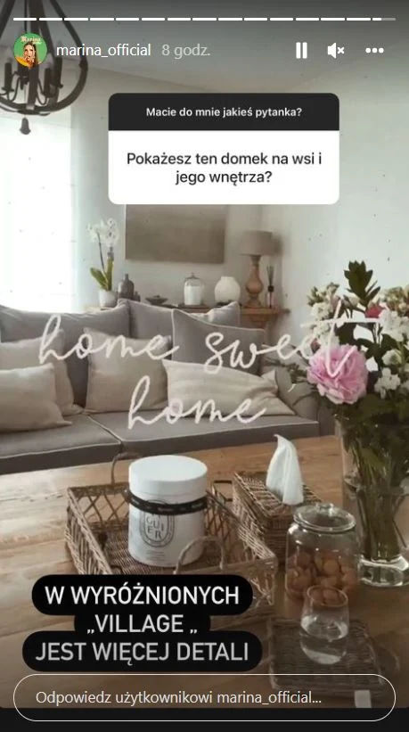 Marina pokazała wnętrze domku na wsi Marina pokazała wnętrze domku na wsi