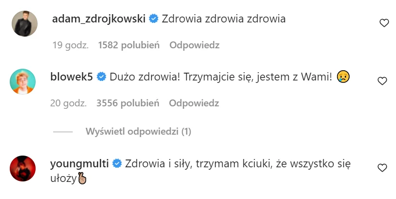 Komentarze pod postem Rezigiusza na IG @rezigiusz/