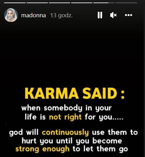 Screen z relacji Madonny na Instagramie