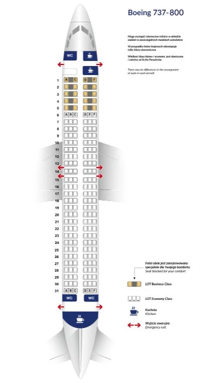 Ile pasażerów zabiera Boeing 737-800? Na pokład samolotów LOT może wejść 186 pasażerów. 