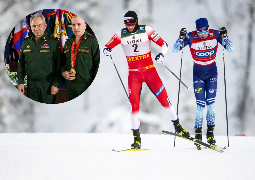 Aleksiej Czerwotkin z Siergiejem Szojgu (w kole) i Emil Iversen (po prawej w czerwonym stroju)