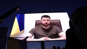 Wołodymyr Zełenski na telebimie w Kopenhadze