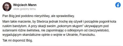 Screen posta Wojciecha Manna