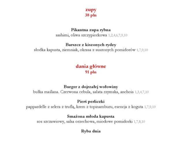 Menu restauracji Platter Karola Okrasy