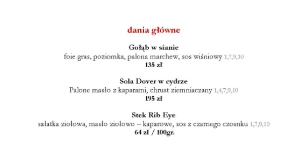 Dania główne na kolację w restauracji Karola Okrasy