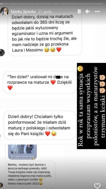 Blanka Lipińska pochwaliła się w sieci, że jej książki są interpretowane na maturze IG @blanka_lipinska/ Blanka Lipińska pochwaliła się w sieci, że jej książki są interpretowane na maturze IG @blanka_lipinska/