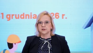 Minister klimatu i środowiska Anna Moskwa podczas briefingu prasowego w Ministerstwie Klimatu i Środowiska w Warszawie