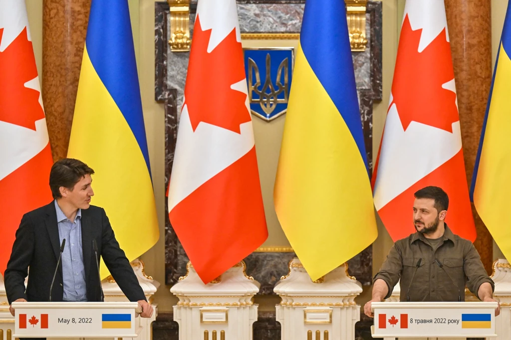 Premier Kanady Justin Trudeau podczas konferencji prasowej z prezydentem Ukrainy Wołodymyrem Zełenskim Premier Kanady Justin Trudeau podczas konferencji prasowej z prezydentem Ukrainy Wołodymyrem Zełenskim
