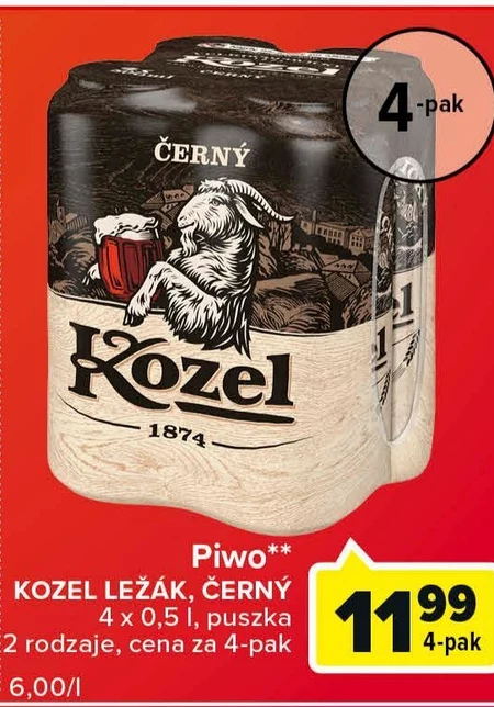 Kozel Černý Piwo ciemne 2 l (4 x 0,5 l)