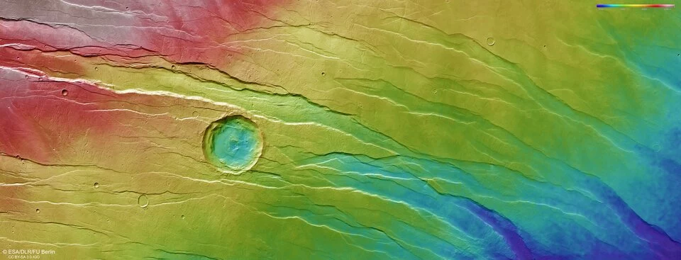 Obraz wysokościowy wygenerowany komputerowo obszaru Tantalus Fossae