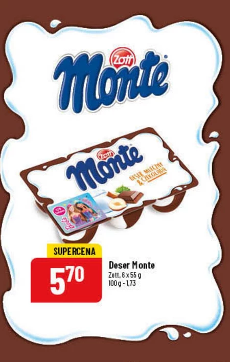 Zott Monte Deser mleczny z czekoladą i orzechami 330 g (6 x 55 g)