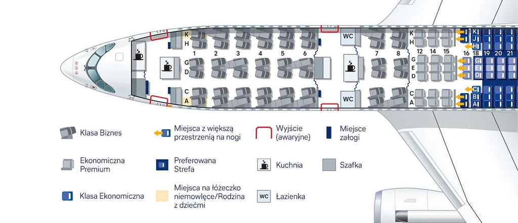 Airbus A350 wnętrze. Na zdjęciu wnętrze modelu A350-900 niemieckiej linii Lufthansa.