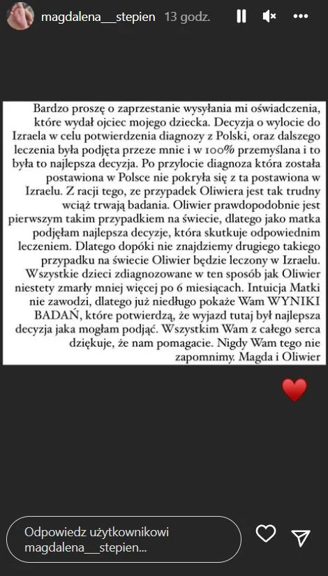 Magdalena Stępień opublikowała oficjalne oświadczenie Magdalena Stępień opublikowała oficjalne oświadczenie