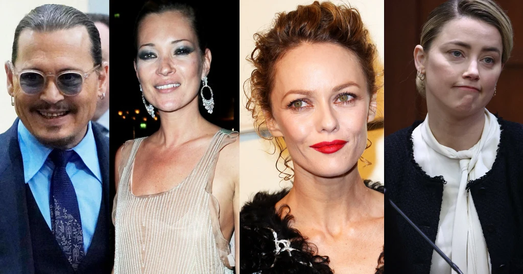 Johnny Depp (STEVE HELBER/AFP/East News), Kate Moss (Richard Young / Rex Features/EAST NEWS ), Vanessa Paradise, Amber Heard (JIM LO SCALZO / POOL/AFP/East News)