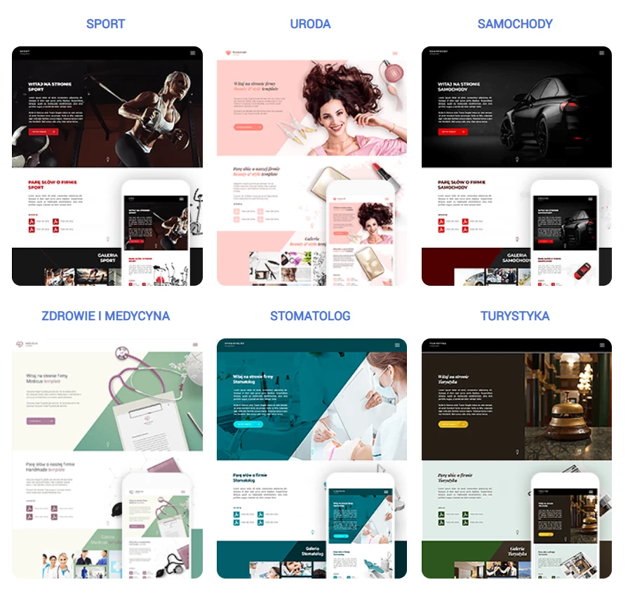 Przykłady, jak może wyglądać strona internetowa dla firm w Interia Pakiet dla Firm