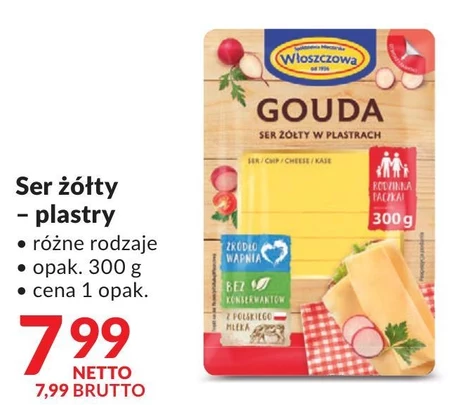Włoszczowa Ser żółty gouda w plastrach 300 g