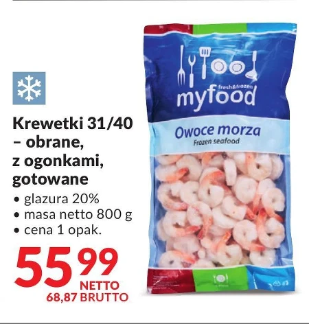 MyFood Owoce morza Krewetki zimnowodne obrane 800 g