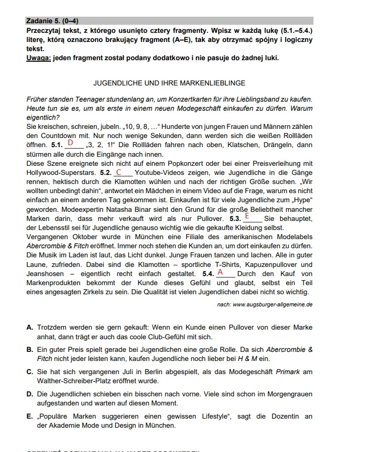 Arkusz 2022. Niemiecki - poziom rozszerzony. Arkusz CKE i odpowiedzi Arkusz 2022. Niemiecki - poziom rozszerzony. Arkusz CKE i odpowiedzi