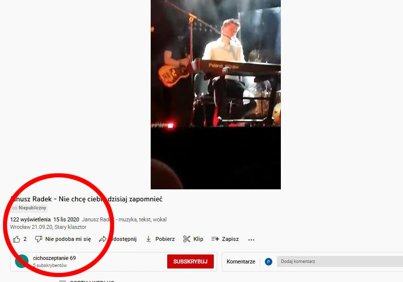 Janusz Radek zaprezentował utwór "Nie chcę ciebie dzisiaj zapomnieć" już w 2020 roku we Wrocławiu