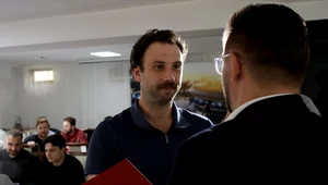 John Murray, bramkarz hokejowej reprezentacji Polski i GKS-u Katowice w rozmowie z Marcinem Krupą, prezydentem Katowic