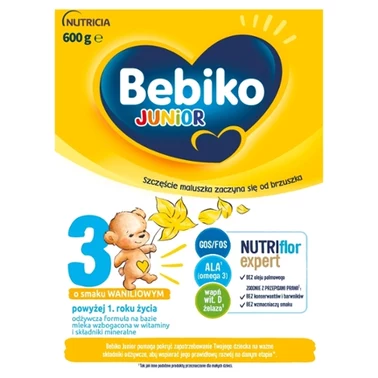Bebiko Junior 3 Odżywcza formuła na bazie mleka dla dzieci powyżej 1. roku o smaku waniliowym 600 g - 0