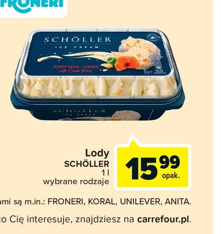 Schöller Lody makowe i ciasteczkowe z kawałami ciasteczek 1000 ml