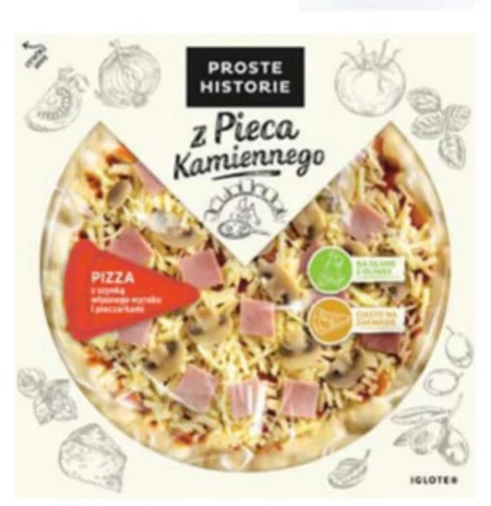 Proste Historie z Pieca Kamiennego Pizza z szynką własnego wyrobu i pieczarkami 320 g