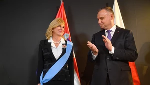 Prezydent RP Andrzej Duda i odznaczona Orderem Orła Białego, była prezydent Chorwacji Kolinda Grabar-Kitarovic w Domu Trójmorza w Davos