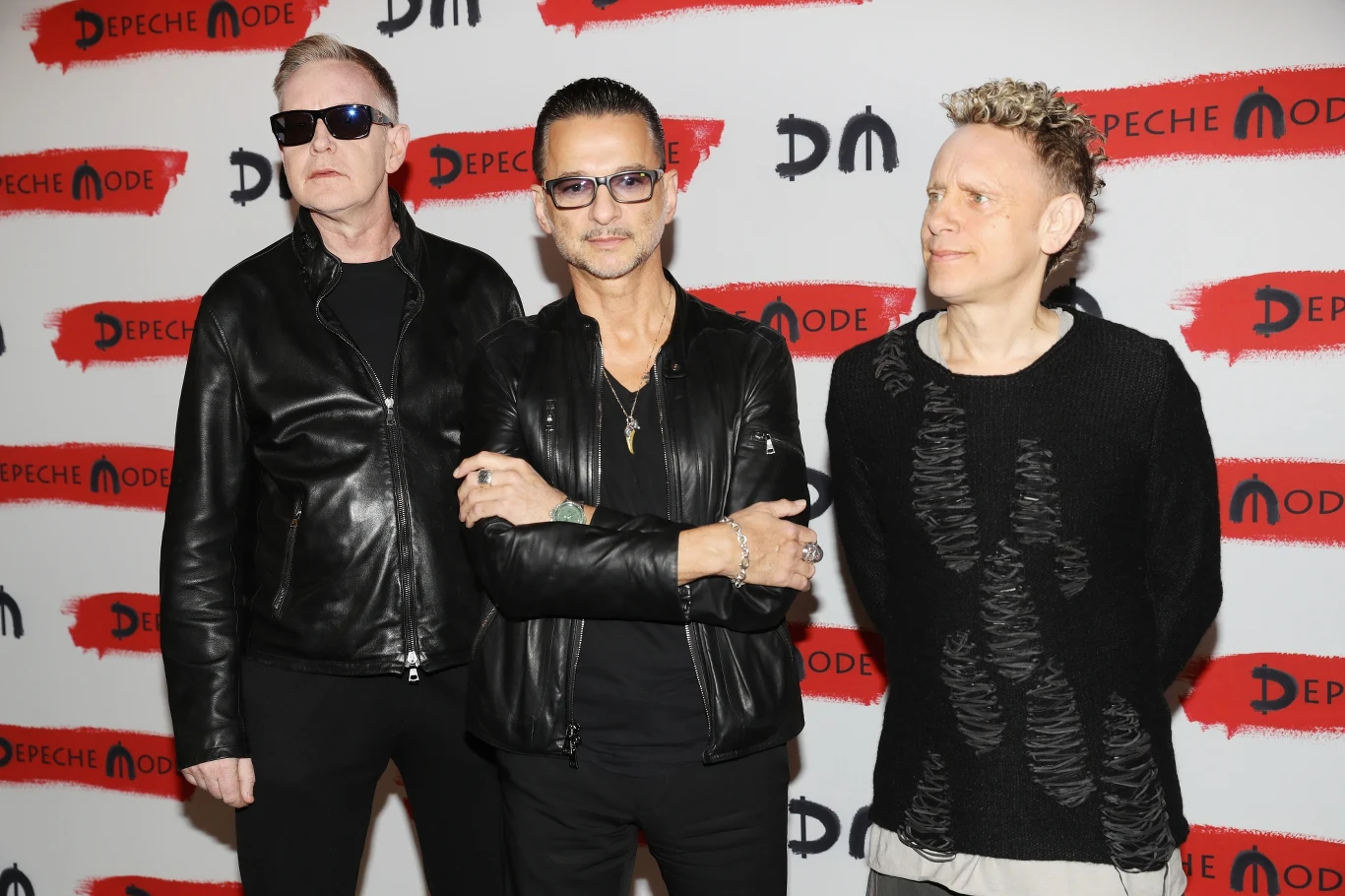 Depeche Mode w Mediolanie podczas zapowiedzi trasy "Global Spirit Tour" w 2016 r. - Andy Fletcher, Dave Gahan i Martin Gore