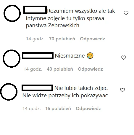 Komentarze na profilu Michała Żebrowskiego na IG @zebrowski.michal/