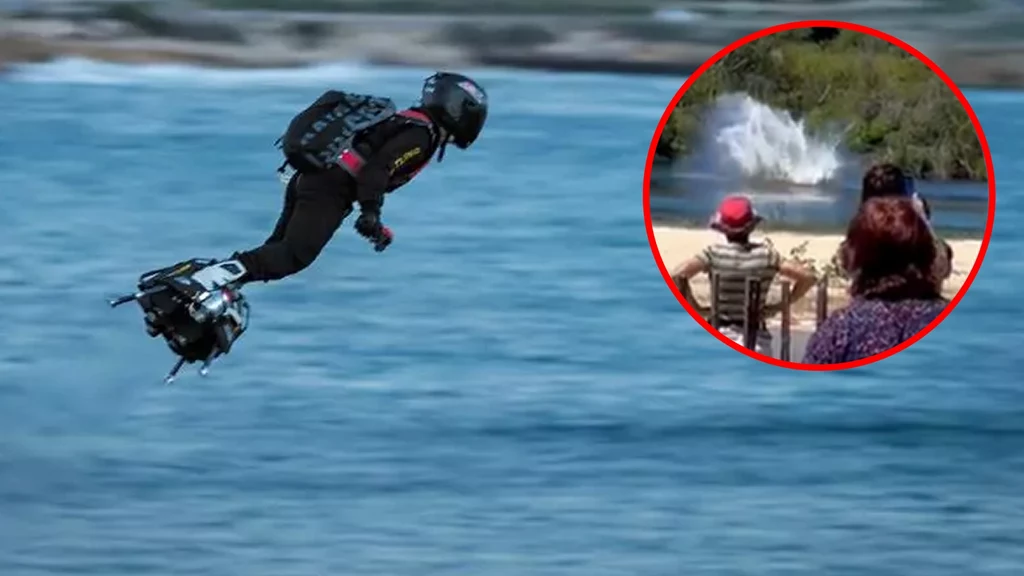 Francy Zapata wpada do wody podczas pokazu lotu na Flyboard Air