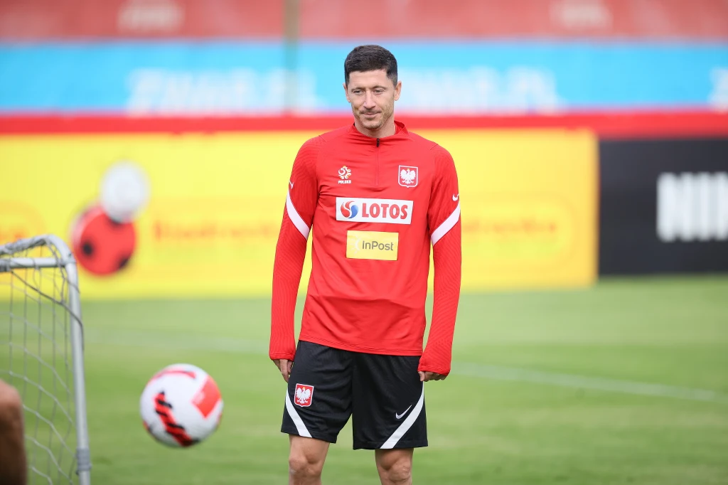Robert Lewandowski na treningu reprezentacji Polski