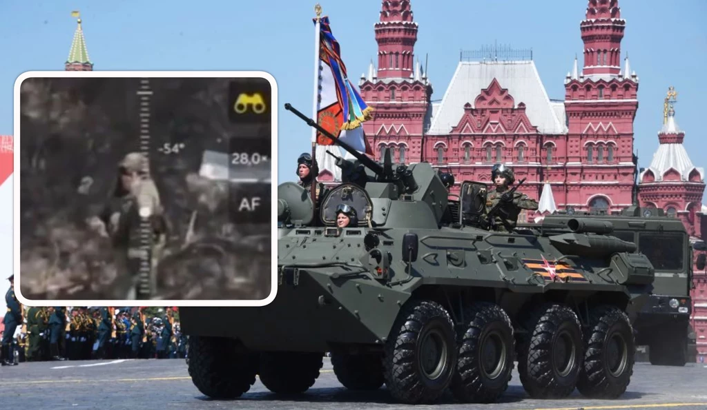 Po ataku ukraińskiego drona transporter BTR-82A nie wyglądał już jak na paradzie...